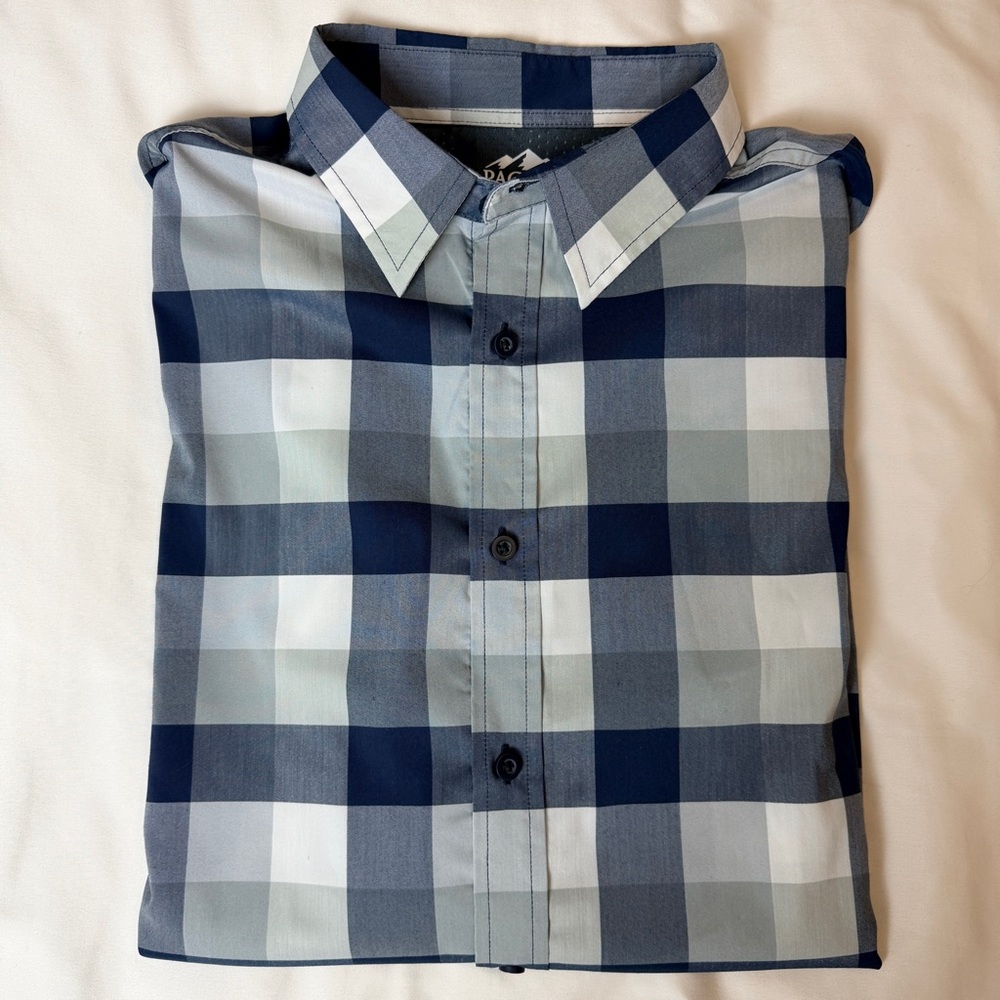 Men’s Pacific Outfitters Lightweight Plaid Button Down Shirt – Navy/Gray Size L